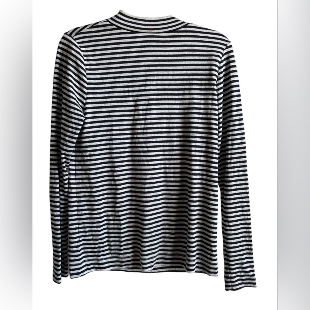Loft - Women's Stripe Mock Neck Long Sleeve w/ Buttons on Back- S - Gray & Black